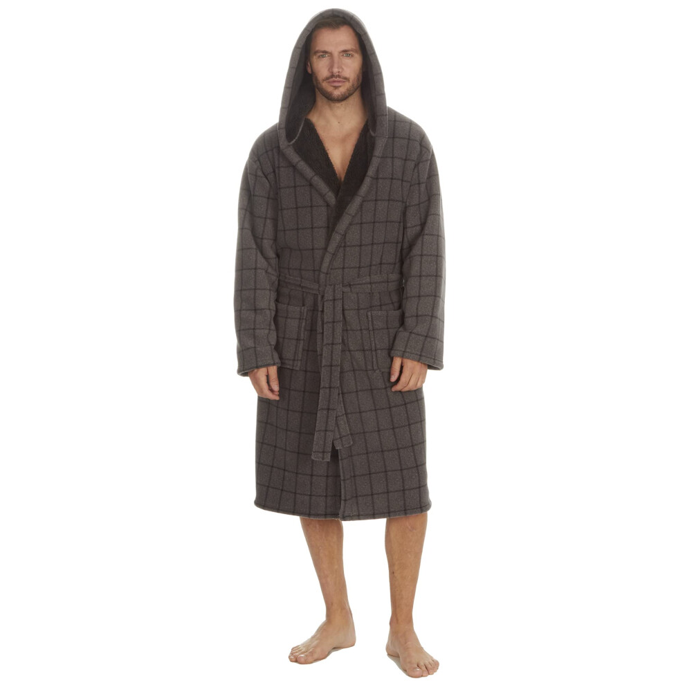 (Grey Hooded Checked, XX-Large) Mens Hooded Shawl Collar Dressing Gowns For Him Soft Robe With Pockets Warm Winter Big And Tall Plus Size M L Xl Xxl 3Xl 4Xl 5Xl Various Designs