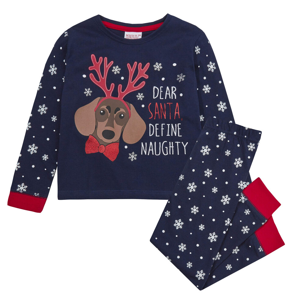 (Navy, 5-6 Years) Metzuyan Girls Boys Novelty Christmas Pyjama Set - 100% Cotton Xmas Pj Outfit