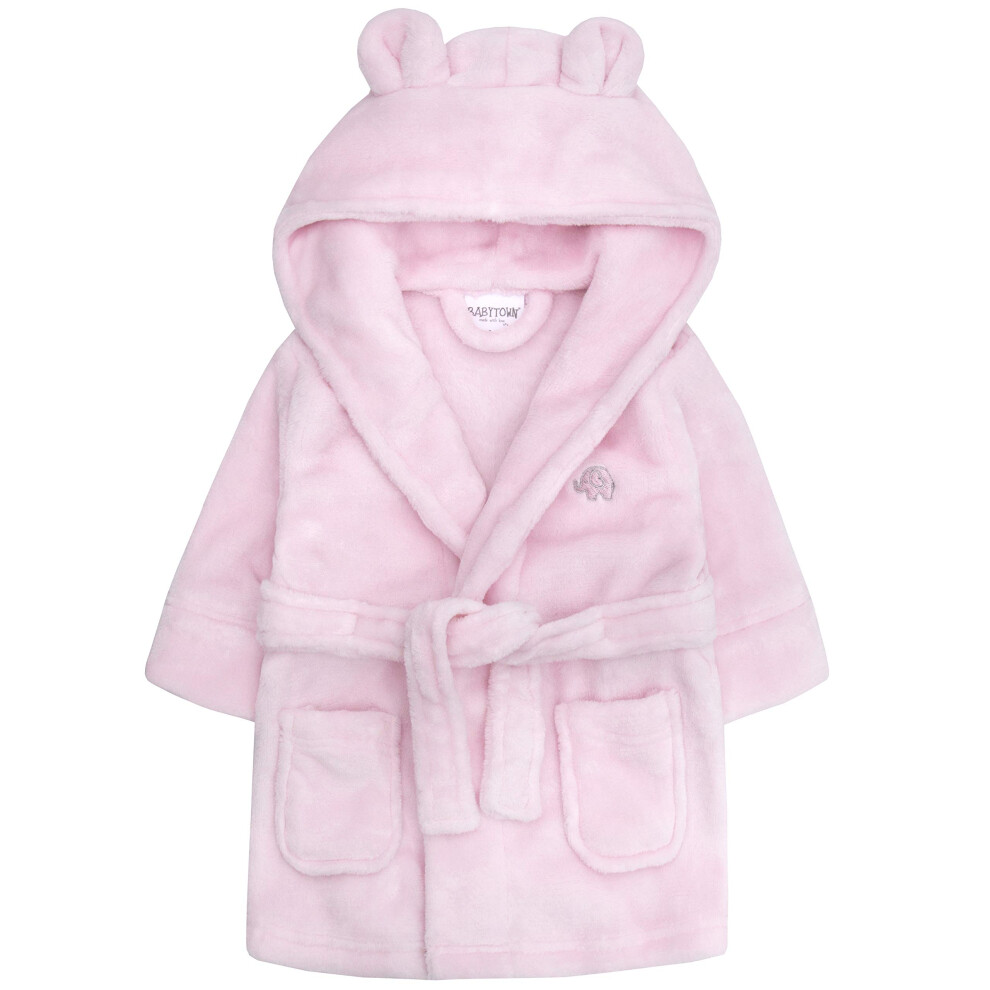 (Pink Elephant, 18 - 24 Months) Baby Boys & Girls Unisex Dressing Gown (Ages 6-24 Months) Soft Plush Flannel Fleece Hooded Bath Robe