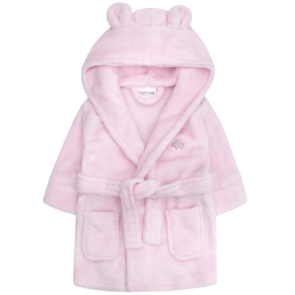 (Pink Elephant, 18 - 24 Months) Baby Boys & Girls Unisex Dressing Gown (Ages 6-24 Months) Soft Plush Flannel Fleece Hooded Bath Robe