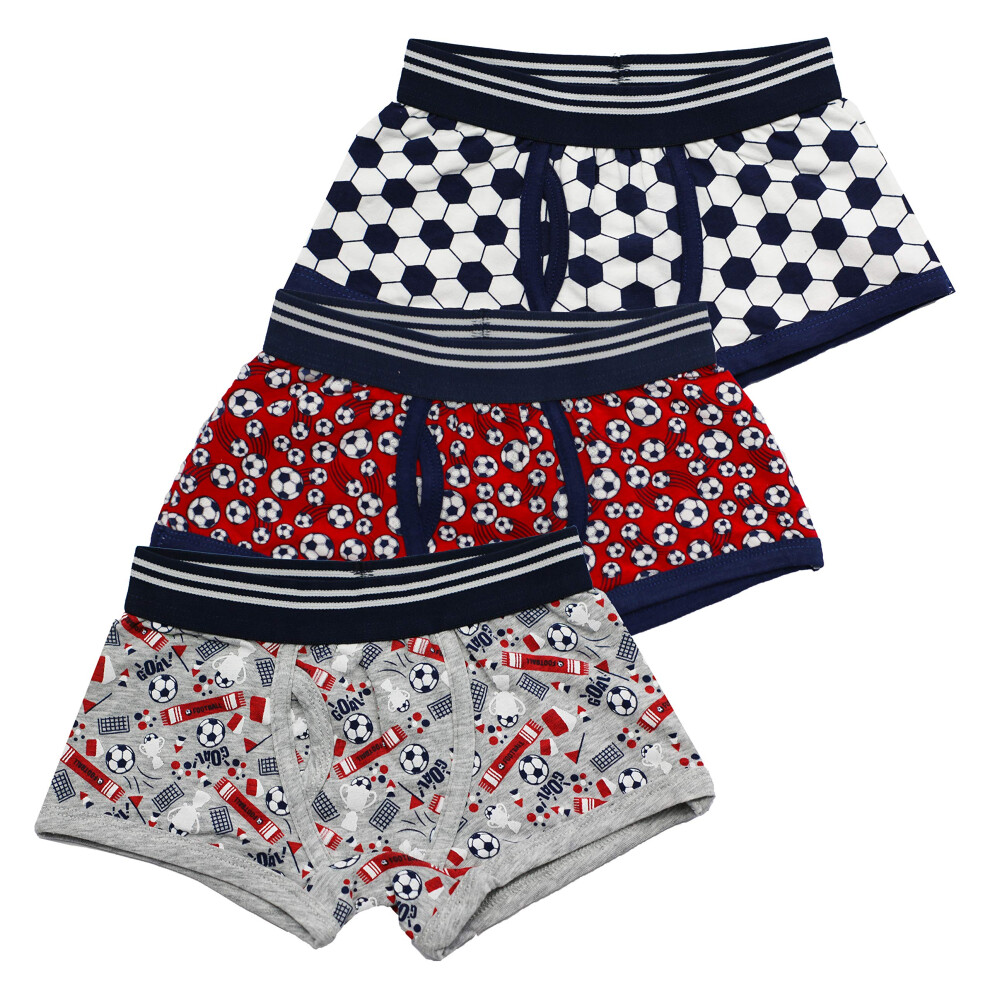 (Football 3 Pairs, 2-3) Kids Boys Trunks Fit Boxers Cotton Rich Boxer Shorts Underwear Age 2-13 Years-image-OPC-PFRYM6Z-NEW