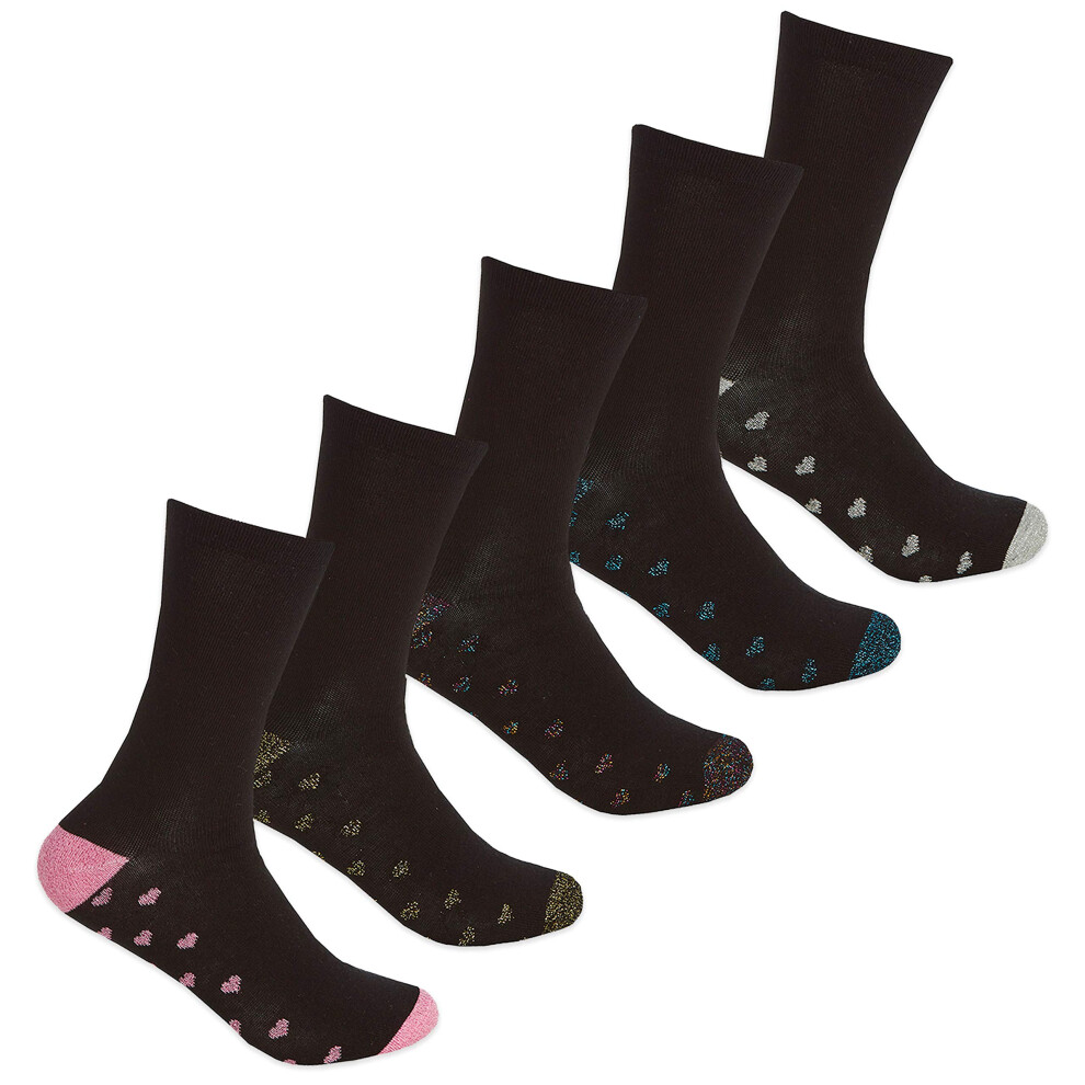 (Hearts, 4-8) Womens Ladies Cotton Rich Loose Top Socks Everyday 5 Pairs Multipack Size 4-8 Uk-image-OPC-PFRYR5T-NEW