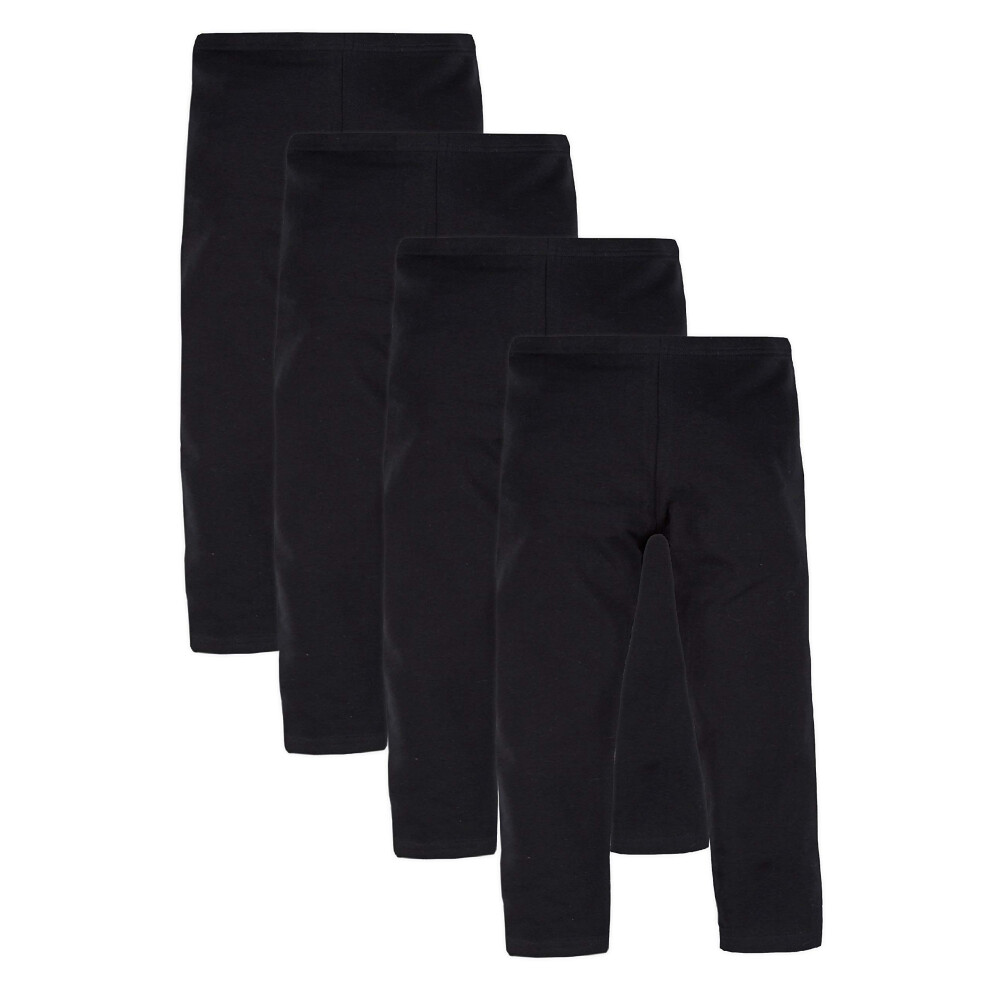 (4 x Black, 13 Years) 2 3 4 Pack Girls Childrens Cotton Leggings Everyday Full Length Back To School Pants Black Multipack 7-13 Years