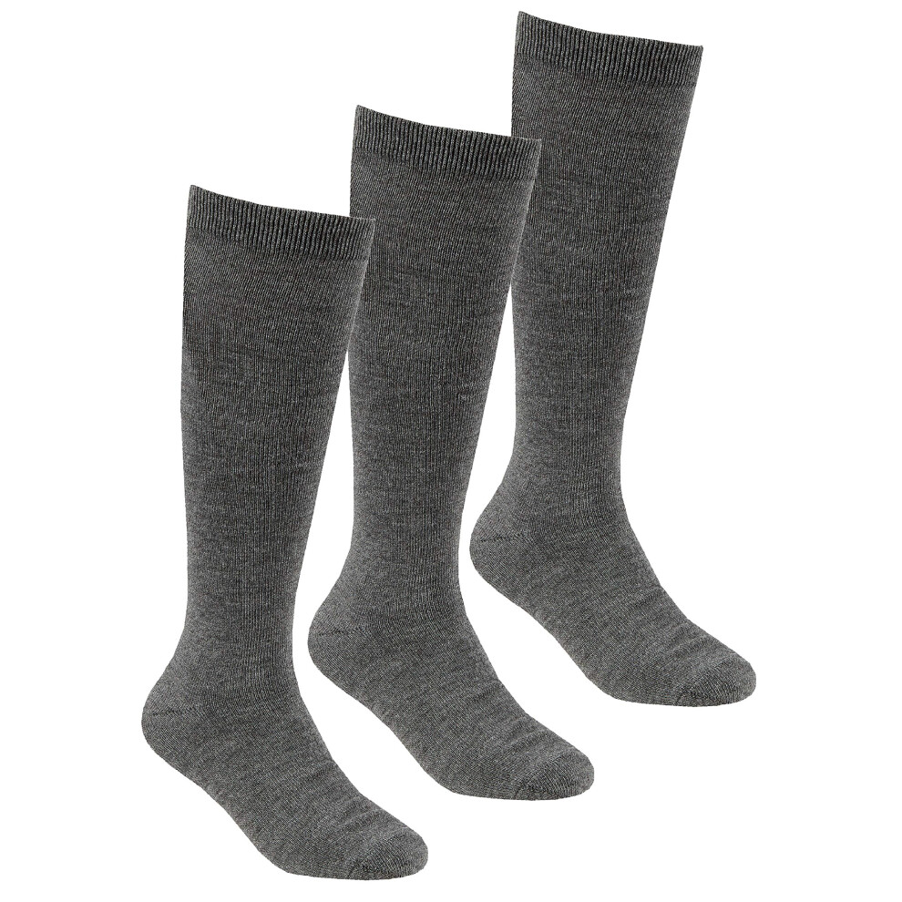 (3 Pairs - Grey, 12.5-3.5) 3 Pairs Kids Girls Bamboo Super Gentle Soft Back To School Knee High Socks Sizes 9-12 12.5-3.5 4-5.5