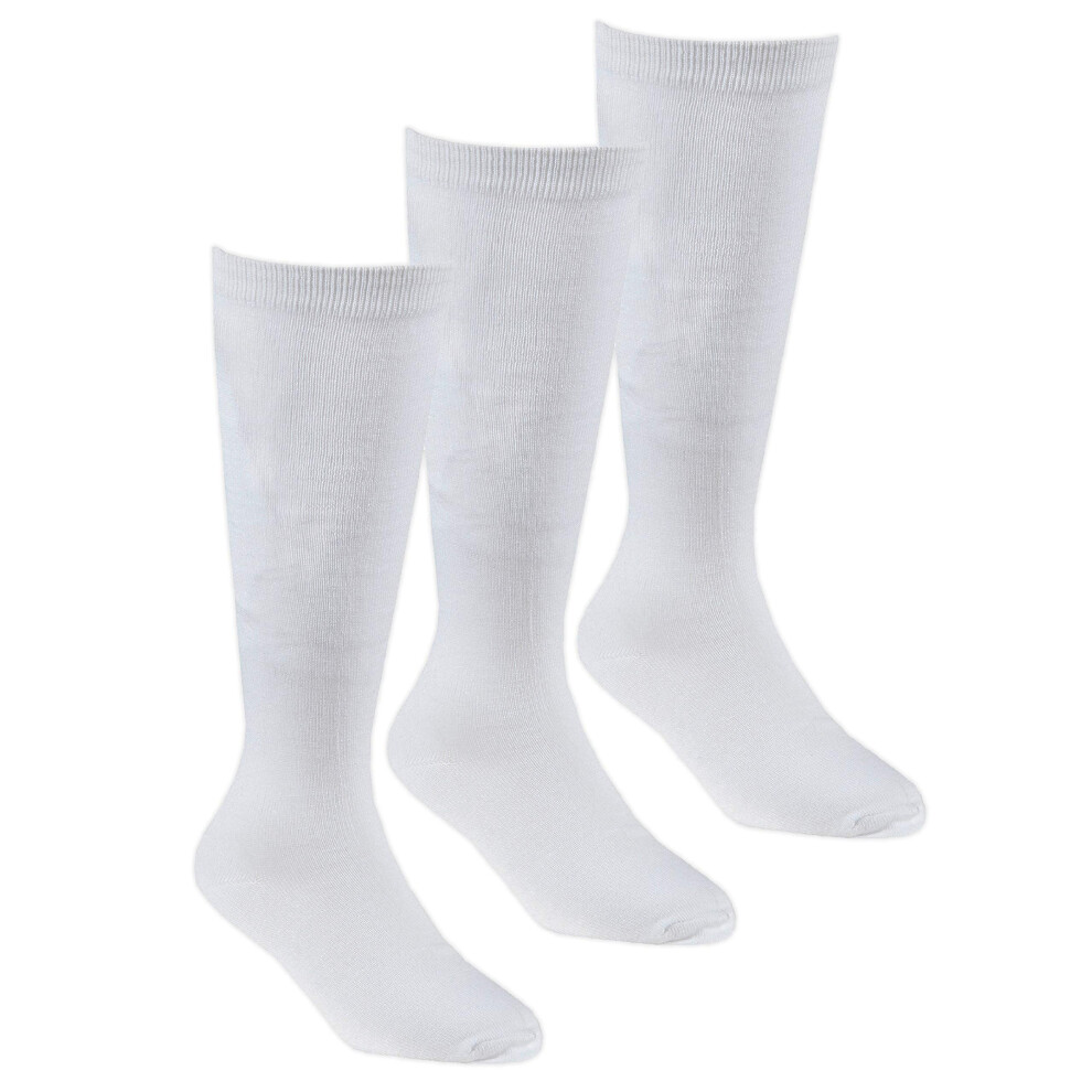 (3 Pairs - White, 4-6) 3 Pairs Kids Girls Bamboo Super Gentle Soft Back To School Knee High Socks Sizes 9-12 12.5-3.5 4-5.5