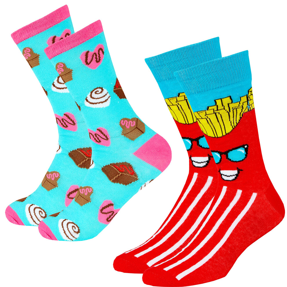 (Praline & Red Chips, mens 6-11 / ladies 4-8) Mens Womens Ladies Socks Couple Matching Designs Cotton Rich Breathable Crew Mid Calf Socks Funky Cartoo-image-OPC-PFRYTSX-NEW