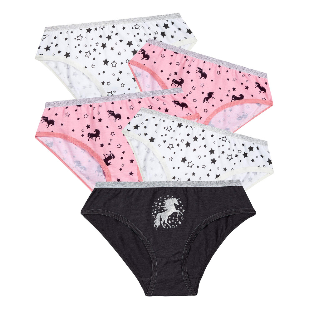 (Unicorn Stars, 4-5 Years) Kids Girls Knickers 100% Cotton Briefs Underwear Hipsters Underpants Knicers Unicorn Rainbow Glitter Size 2-6 Years