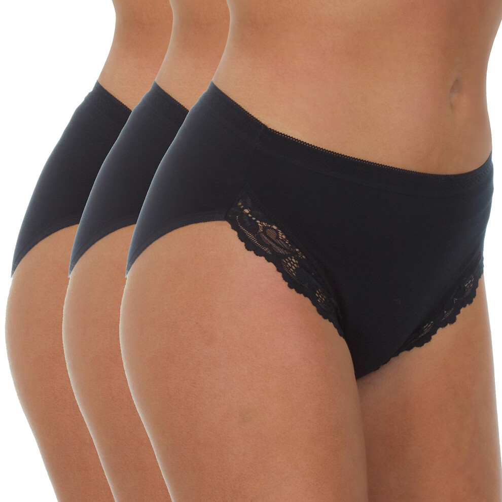 (Black High Leg, 14) 3 Pack Women Ladies Full Brief High Waisted Rise Cotton Basic Panties Lace Sexy Soft Maternity Knickers Underwear Post Partum Lingerie Multipack 1...