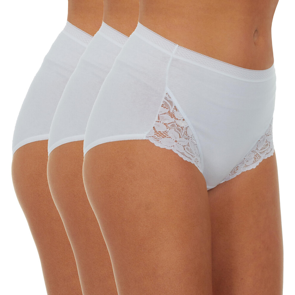 (6 Pairs White Lace, 14) Pack Of 6 Ladies Womens Briefs Multipack Cotton High Waist Underwear Comfy Sports Basic Night Pants Knickers Multipack Of 6 Full Back Coverage 12-24