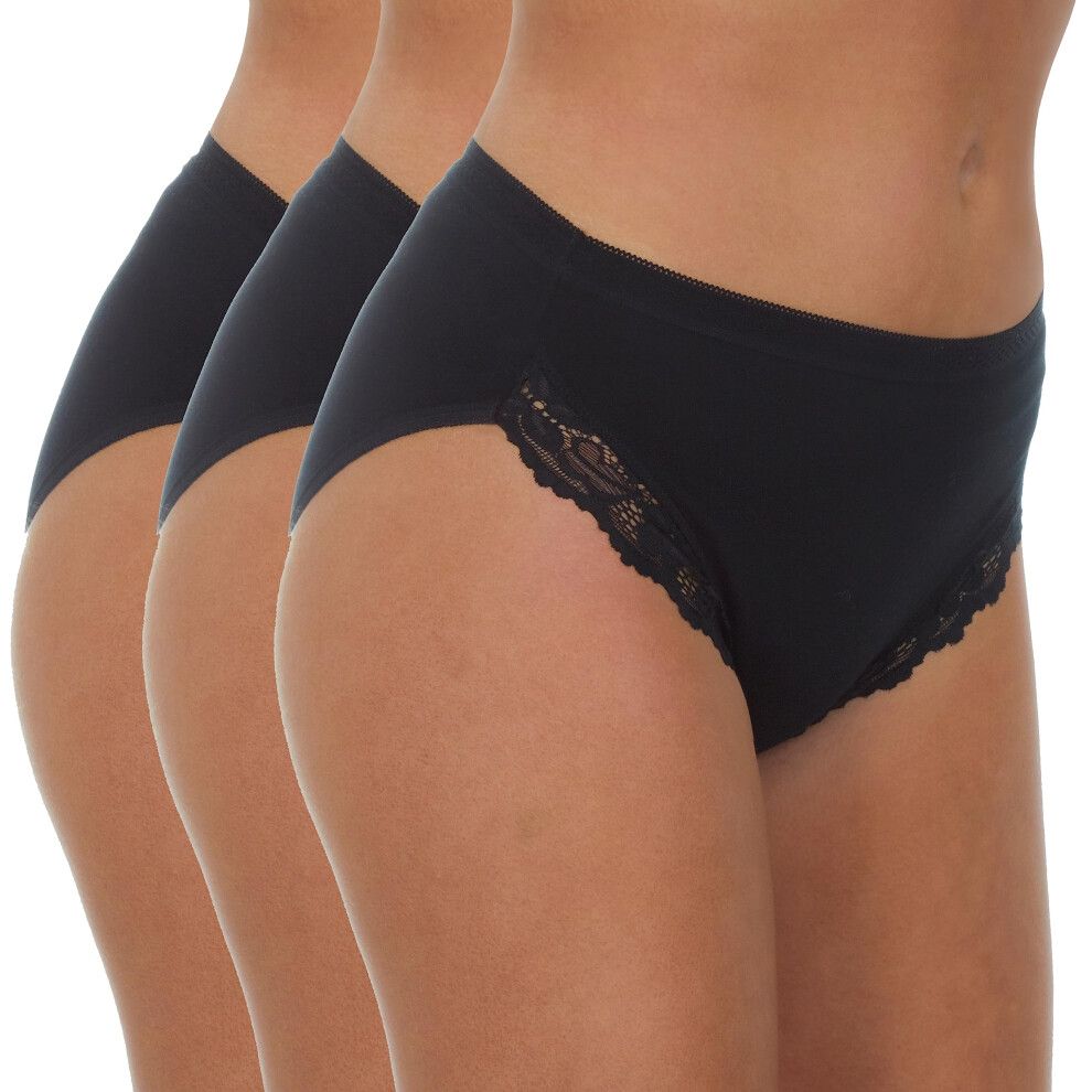 (6 Pairs Black High Leg, 16) Pack Of 6 Ladies Womens Briefs Multipack Cotton High Waist Underwear Comfy Sports Basic Night Pants Knickers Multipack Of 6 Full Back Coverage 12-24