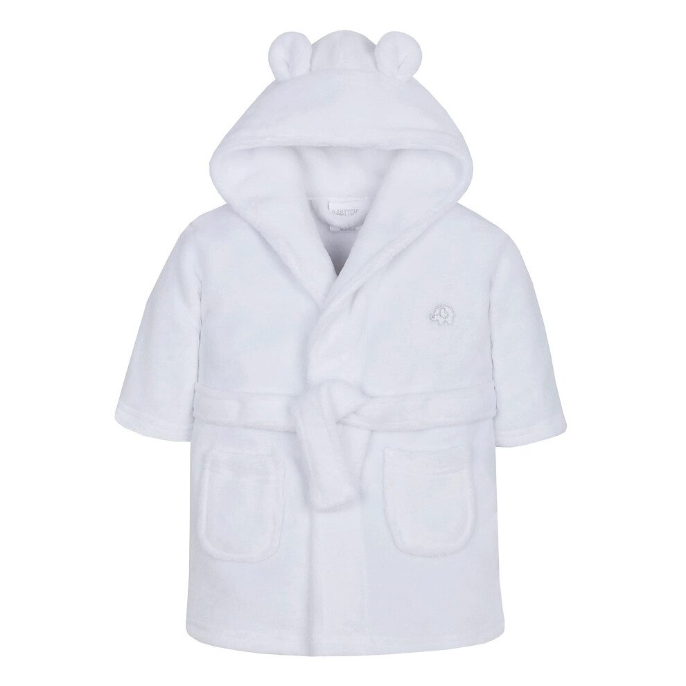 (White, 6-12 Months) Unisex Baby Girls Boys Dressing Gown 0-24 Months Snuggle Plus Fleece Bath Robe With Animal Embroidery Hooded Teddy 3D Ears Long Sleeves Nightwear