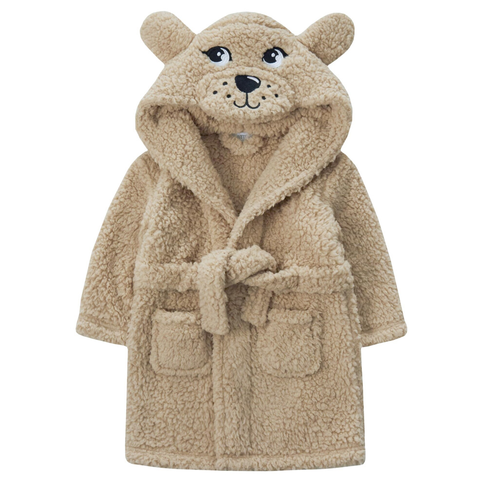 (Beige, 2-3 Years) Kids Dressing Gown Boys Girls Bear 3D Ear Fleece Changing Bath Robe Nightgown Hooded Pjs Sleepwear Nightwear Size 2-3 3-4 5-6 7-8 9-10 11-12 13 Year