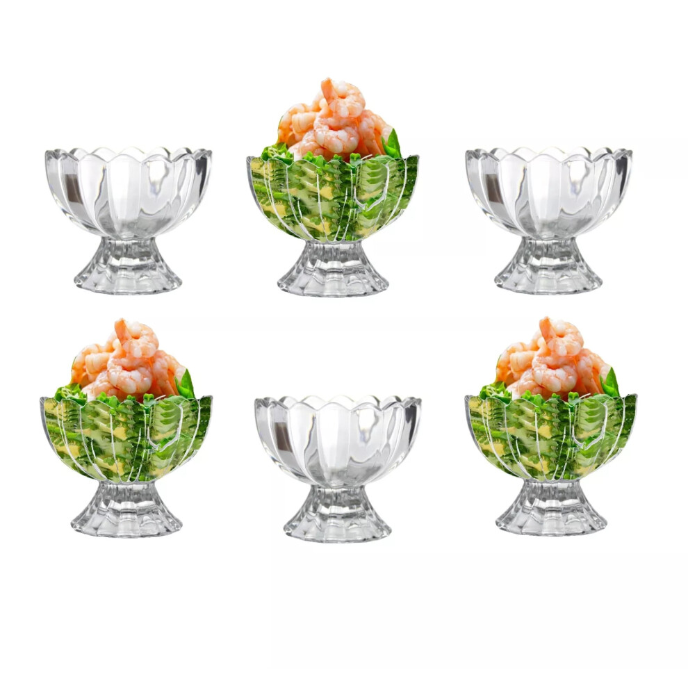 6 x Glass Prawn Cocktail Bowls Glasses Appetizer Starter Dish Stemmed
