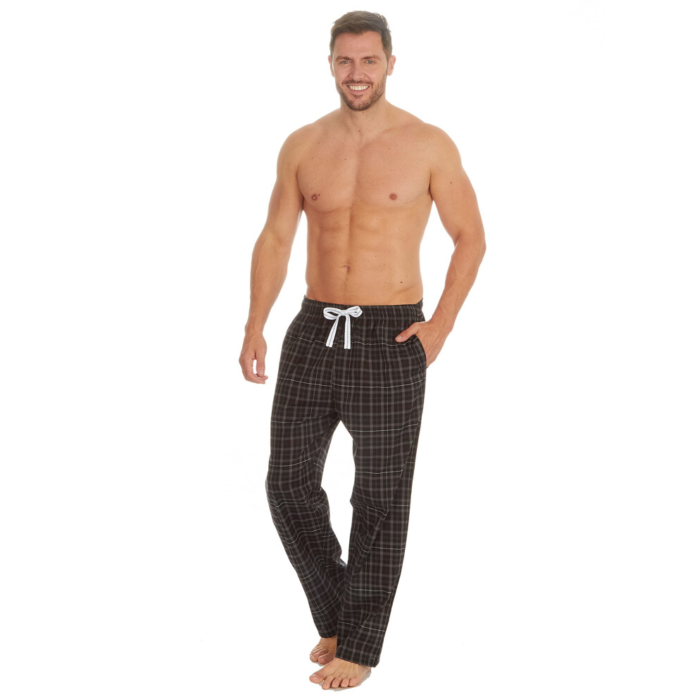 (Black, Medium) Mens Woven Checked Bottoms Trousers Pyjama Bottoms Lounge Loungewear Pajama Pj Tartan Nightwear Size S M L Xl Xxl