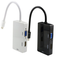 (Black) Portable 3 in 1 Thunderbolt Mini Display Port to HDMI-compatible VGA DVI Adapter Cable