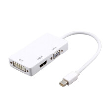 (White) Portable 3 in 1 Thunderbolt Mini Display Port to HDMI-compatible VGA DVI Adapter Cable