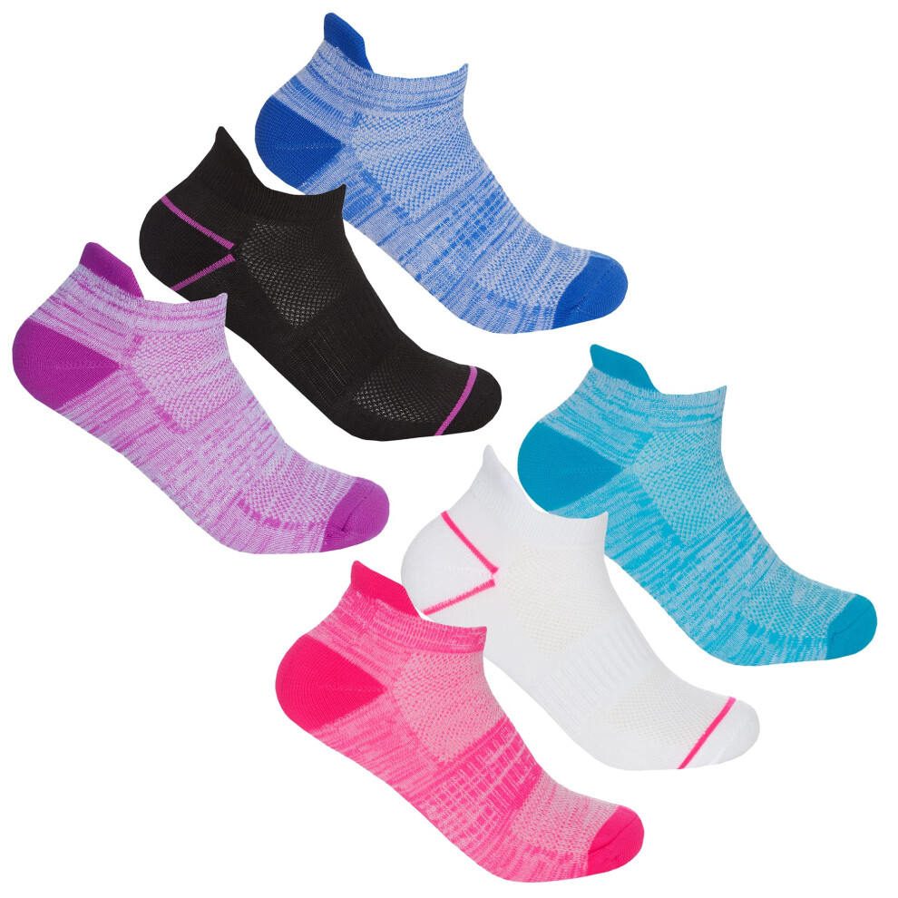 (Multipack - 6 Pairs, 4-8) Ladies Womens Sports Activewear Trainer Liner With Cushioned Sole Socks Arch Support Ventilation Mesh Size 4-8