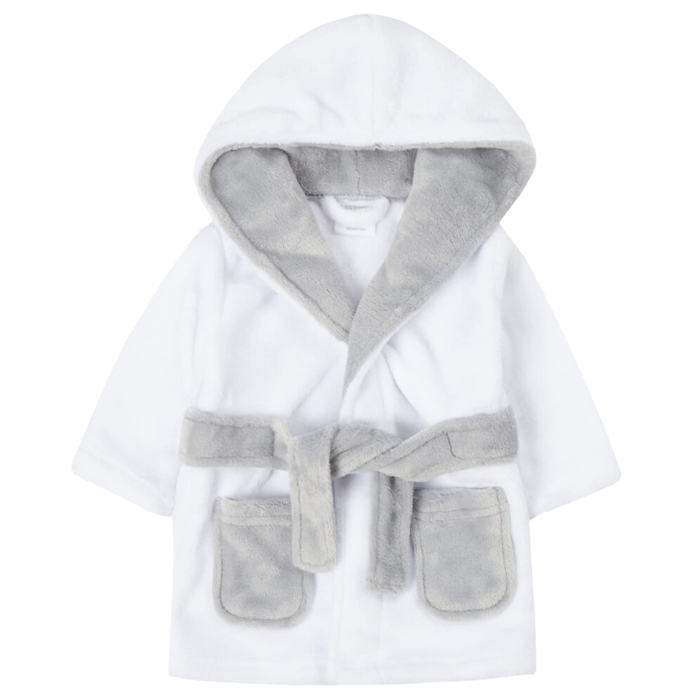 (White, 12-18 Months) Baby Boys Baby Girls Unisex White Dressing Gown Hooded Contrast Kimono Robe Bathrobe Sizes 0-24 Months-image-OPC-PFRZ7WV-NEW
