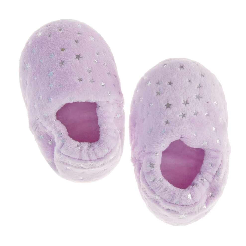 (Purple, UK 9) Infant Kids Girls Silver Star Super Soft Plush Indoor Slippers Purple Sizes 4-10