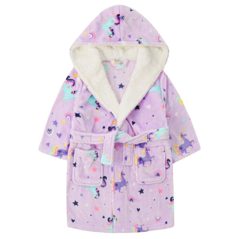 (Purple, 9-10 Years) Kids Girls Unicorn Dressing Robe Plush Fleece Bathrobe Lilac Gown Thermal Nightwear Size 2-13 Years