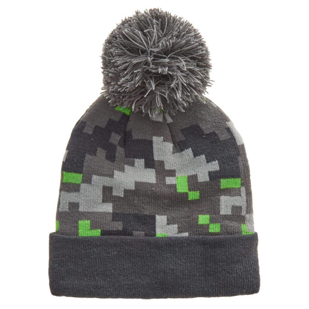 (Grey, 2-6 Years) Kids Boys Bobble Hat Chunky Warm Winter Knitted Head Cover Pom Pom Camo Pixel Size 2-13 Years-image-OPC-PFRZ99R-NEW