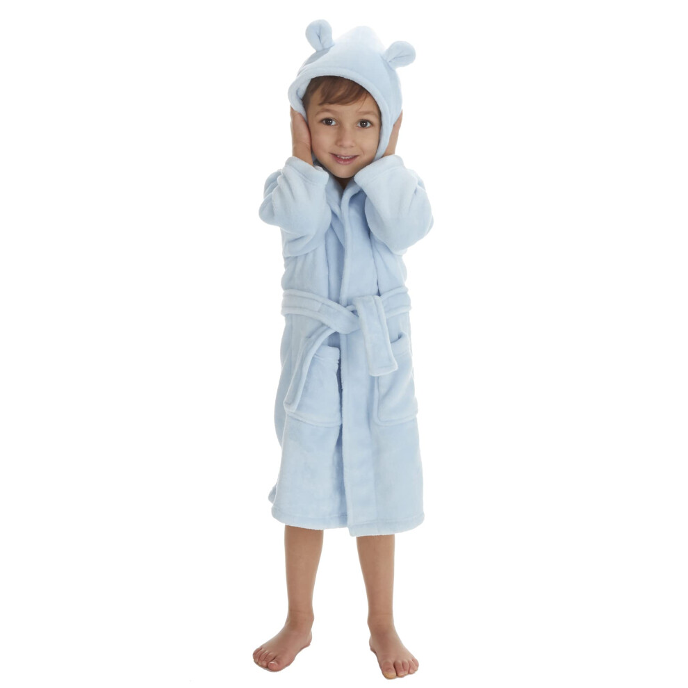 (Blue, 3-4 Years) Kids Girls Boys Hooded Dressing Gown Thermal Fleece Snuggle Energy Saving Toddler Robe Sizes 2-4 Years-image-OPC-PFRZ9Q5-NEW