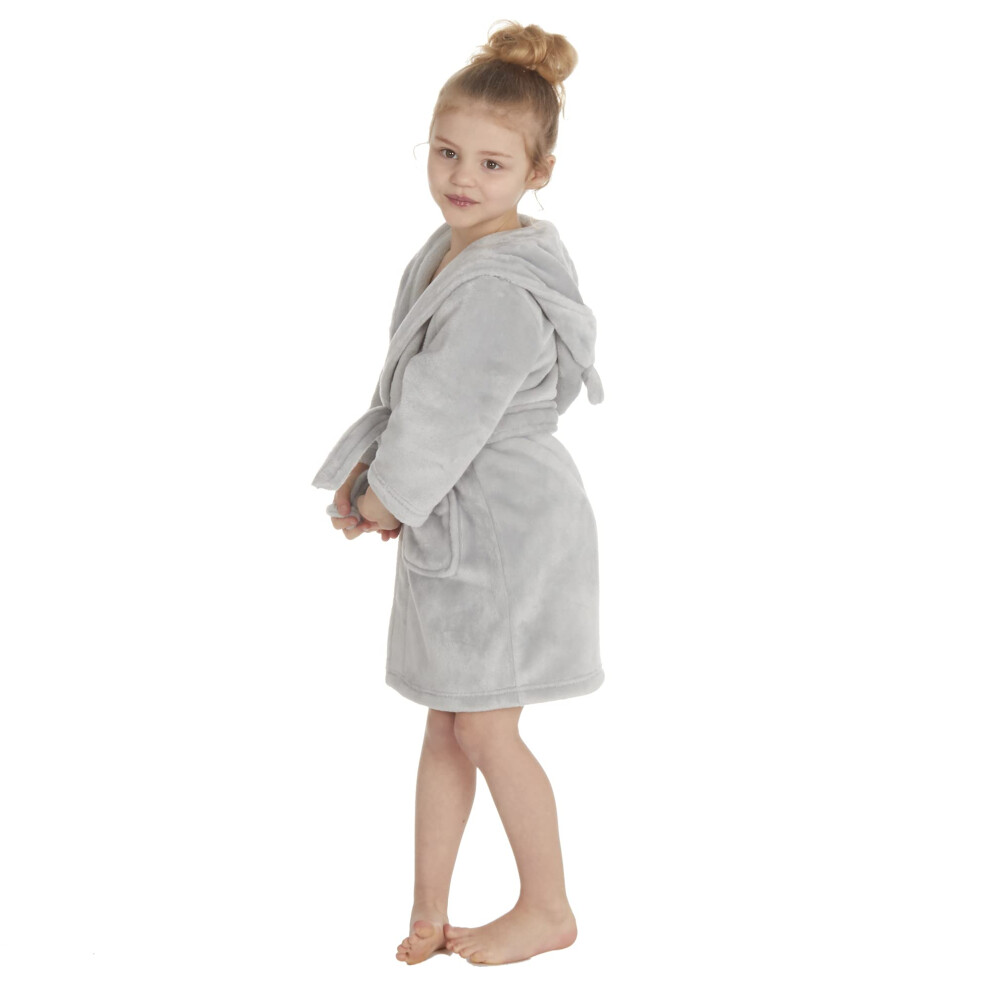 (Grey, 3-4 Years) Kids Girls Boys Hooded Dressing Gown Thermal Fleece Snuggle Energy Saving Toddler Robe Sizes 2-4 Years-image-OPC-PFRZ9Q7-NEW