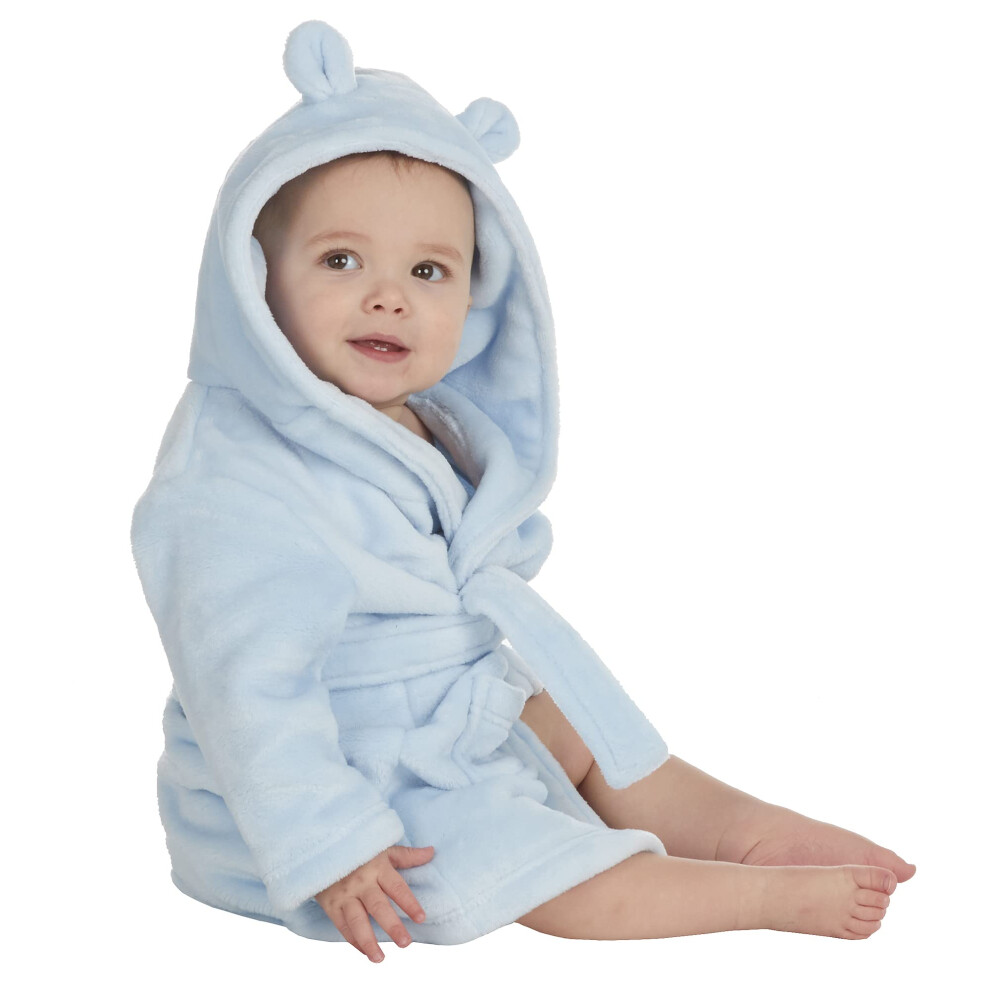 (Blue, 18-24 Months) Baby Girls Boys Thermal Hooded Robe 3D Ears Embroidered Elephant Size 0-24 Months-image-OPC-PFRZB2Y-NEW