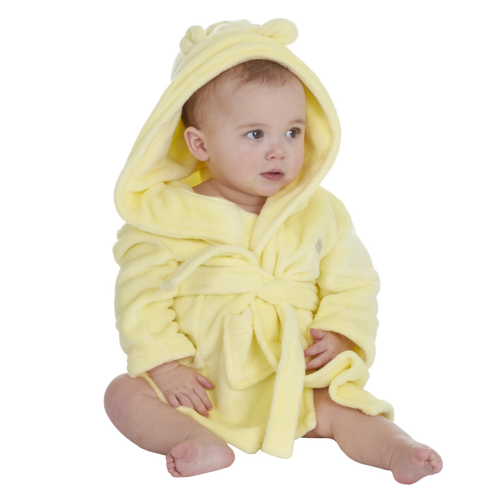 (Yellow, 0-6 Months) Baby Girls Boys Thermal Hooded Robe 3D Ears Embroidered Elephant Size 0-24 Months-image-OPC-PFRZB5G-NEW
