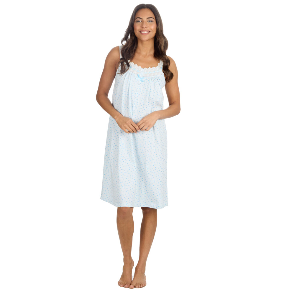 (Blue Spot, 18-20) Metzuyan Ladies Sleeveless Nightie Pure 100% Cotton Lightweight Nightdress Classic Floral Regular Plus Sizes Uk 10-32