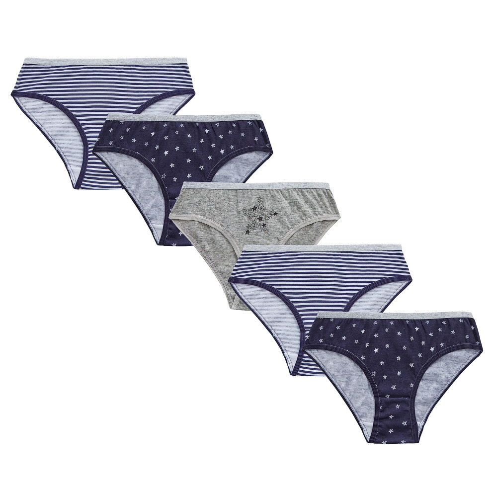 (Navy - 5 Pairs, 3-4 Years) Kids Girls 100% Cotton Novelty Briefs Knickers Underwear 5 Pairs Bundle Sizes 2-13 Years