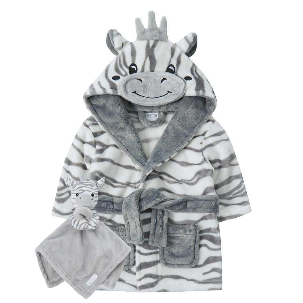 (Zebra, 0-6 Months) Baby Girls Baby Boys Dressing Gown Comforter Set Robe And Soft Toy Size 0-24 Months-image-OPC-PFRZCFR-NEW