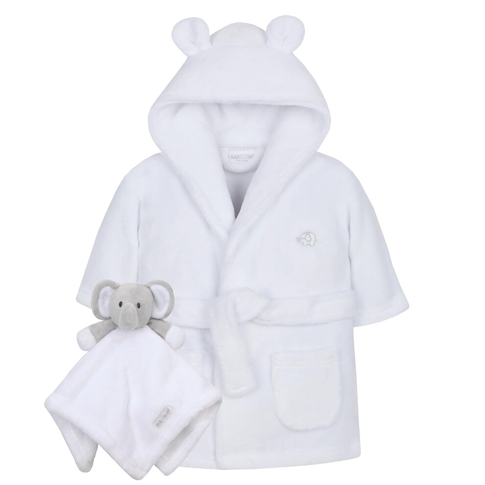 (White Elephant, 18-24 Months) Baby Girls Baby Boys Dressing Gown Comforter Set Robe And Soft Toy Size 0-24 Months-image-OPC-PFRZCGM-NEW