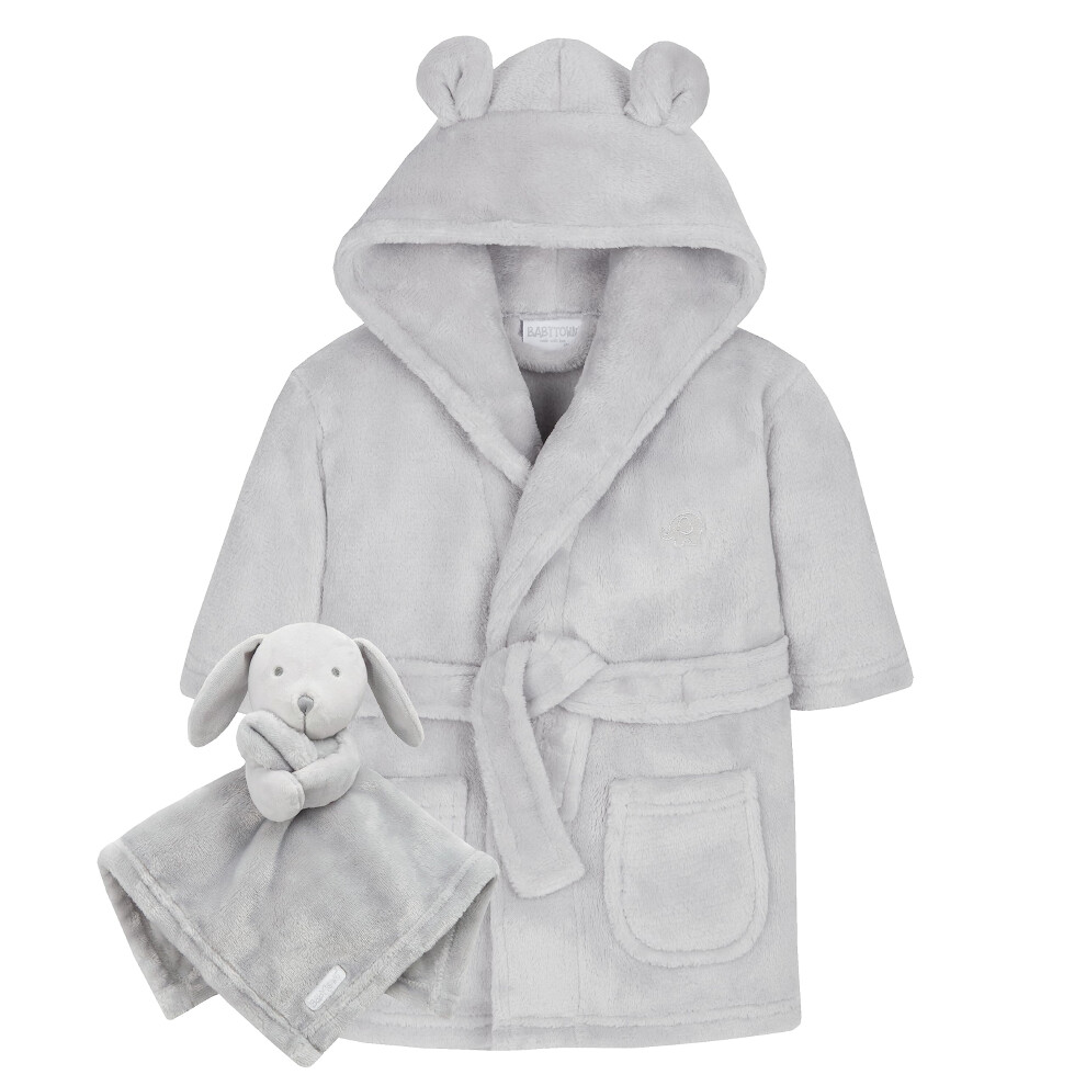 (Grey Bunny, 0-6 Months) Baby Girls Baby Boys Dressing Gown Comforter Set Robe And Soft Toy Size 0-24 Months-image-OPC-PFRZCGS-NEW