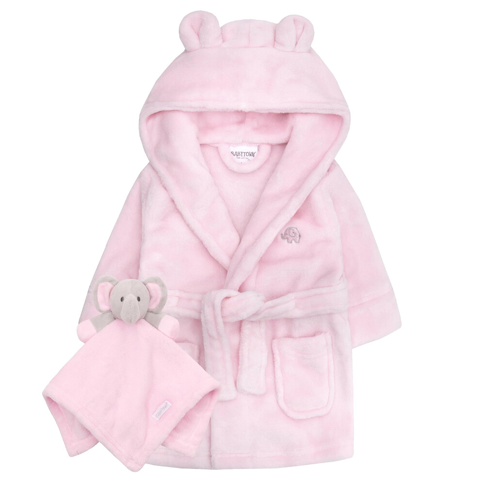(Pink Elephant, 18-24 Months) Baby Girls Baby Boys Dressing Gown Comforter Set Robe And Soft Toy Size 0-24 Months-image-OPC-PFRZCH2-NEW