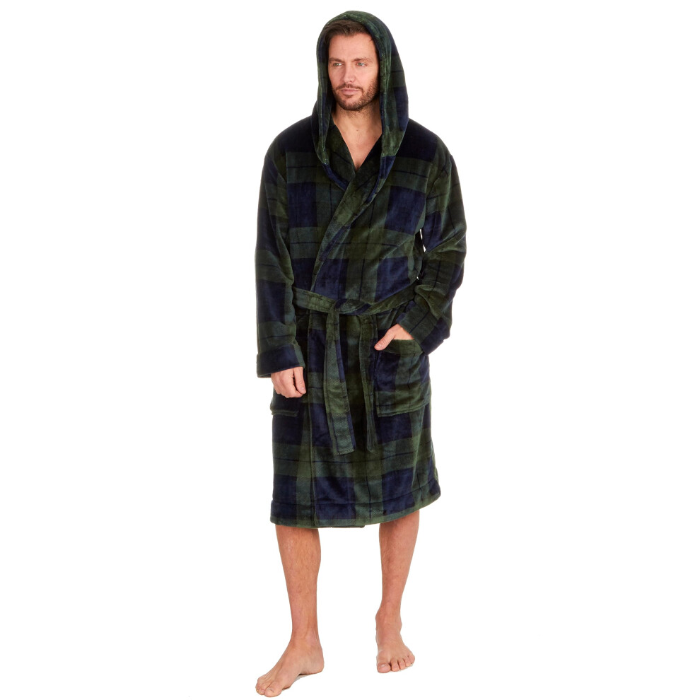 (Green, XXX-Large) Metzuyan Mens Hooded Dressing Gown Mens Hooded Fleece Robe Luxury Shimmering Plush Cosy Super Soft Regular And Plus Sizes M-5Xl