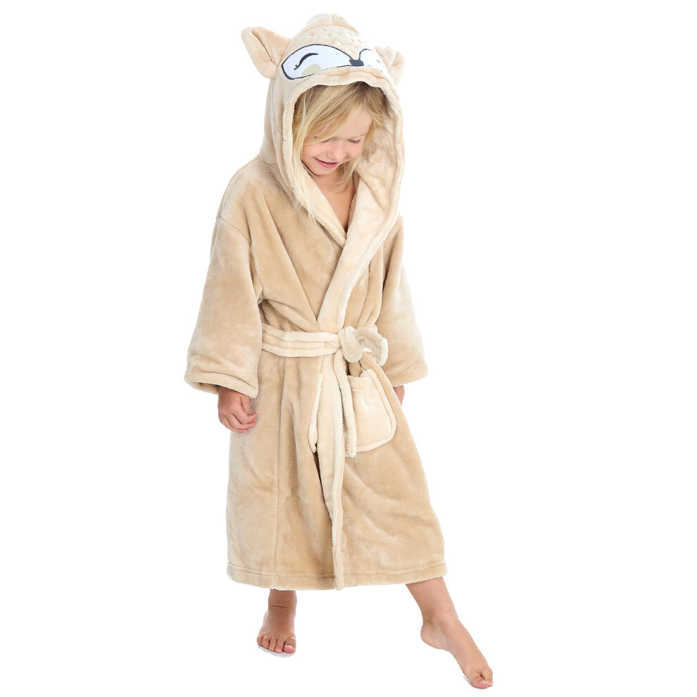 (Beige, 2-3 Years) Kids Infant Girls Boys Unisex Hooded Dressing Gown Animal Themed Robe Size 2-6 Years-image-OPC-PFRZDD7-NEW