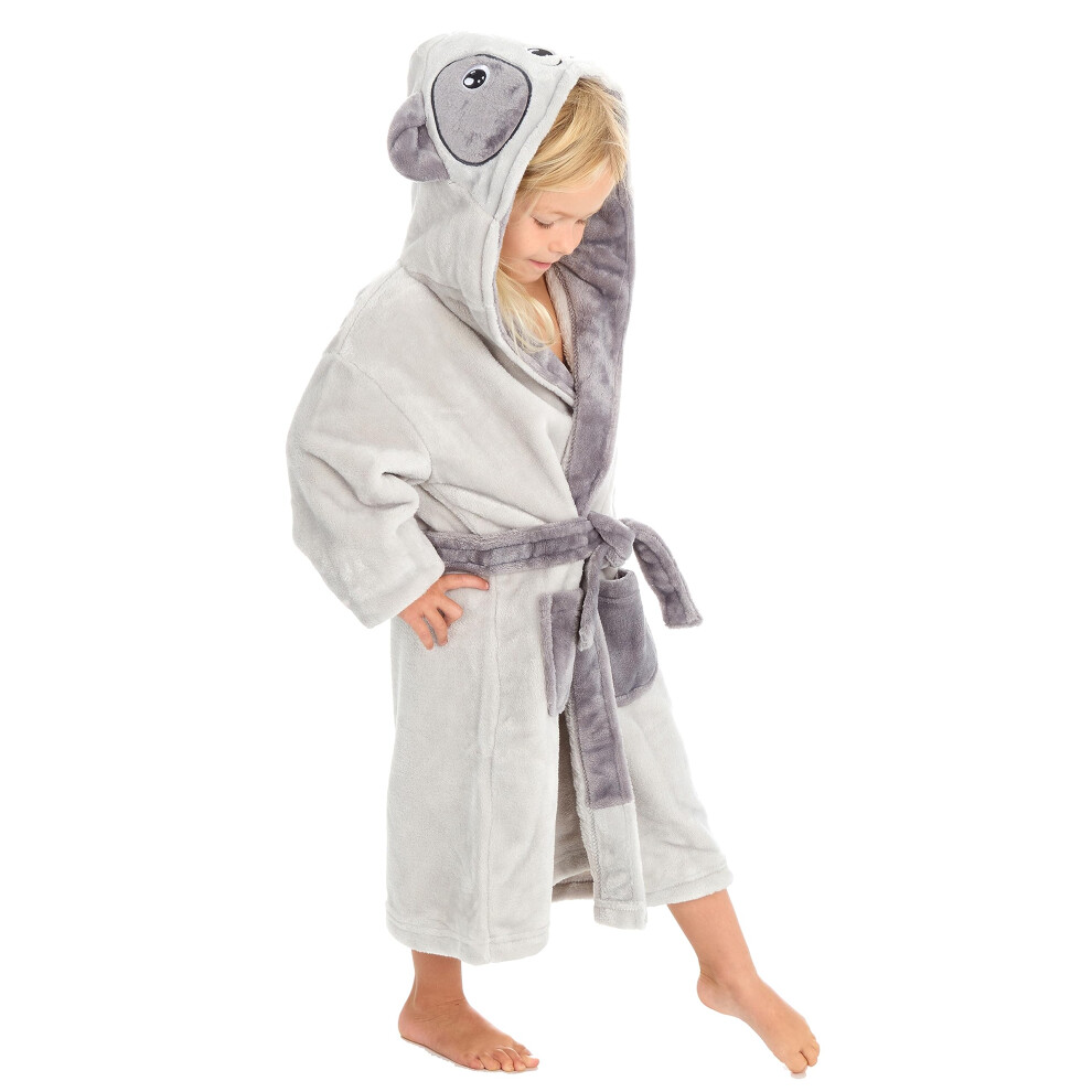 (Grey Panda, 2-3 Years) Kids Infant Girls Boys Unisex Hooded Dressing Gown Animal Themed Robe Size 2-6 Years-image-OPC-PFRZDCZ-NEW