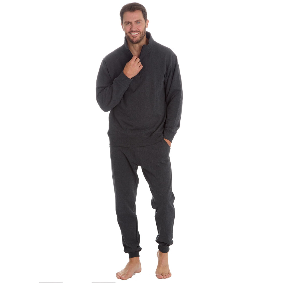 (Charcoal, Medium) Mens 1/4 Zip Funnel Neck Pullover Joggers Set Plain Tracksuit Co-Ord Sportwear Size M-Xxl