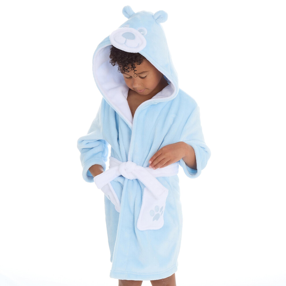 (Blue, 2-3 Years) Kids Toddler Infant Girls Boys Teddy Bear Dressing Gown Plush Fleece Hooded Robe Size 2-4 Years-image-OPC-PFRZDPG-NEW