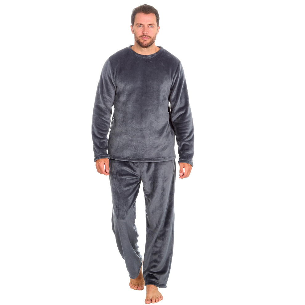 (Grey, X-Large) Metzuyan Luxury Premium Quality Mens Super Soft Warm Lounge Set Plush Fleece Fleece Long Sleeve Pyjama Set S-Xxl