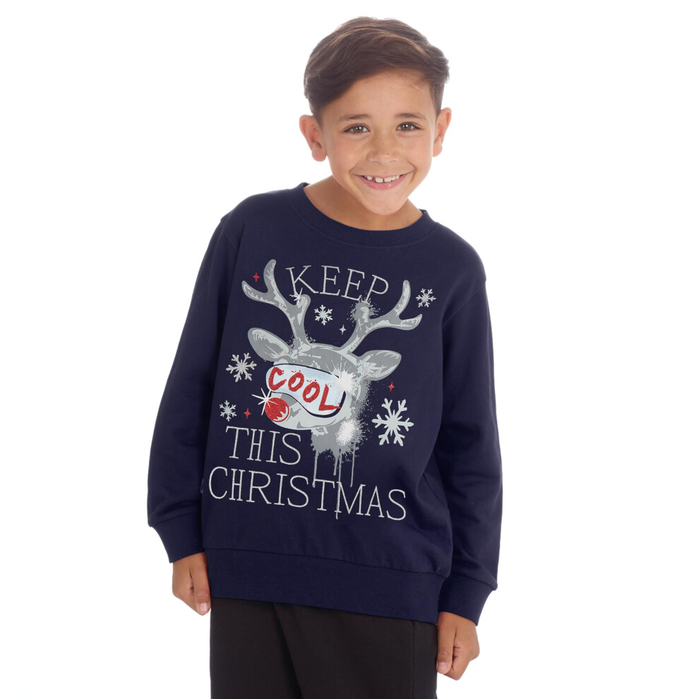 (Blue, 13 Years) Kids Girls Boys Christmas Sweatshirt Pullover Xmas Novelty Print Jumper 100% Cotton Sizes 7-13 Years