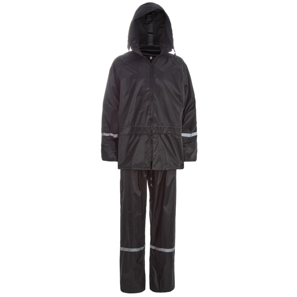 (Black, Medium) Metzuyan Mens Adults Waterproof Rainsuit Set Stormbreak Hooded Jacket & Trousers Windproof Water Resistant Coat And Pants S-4Xl