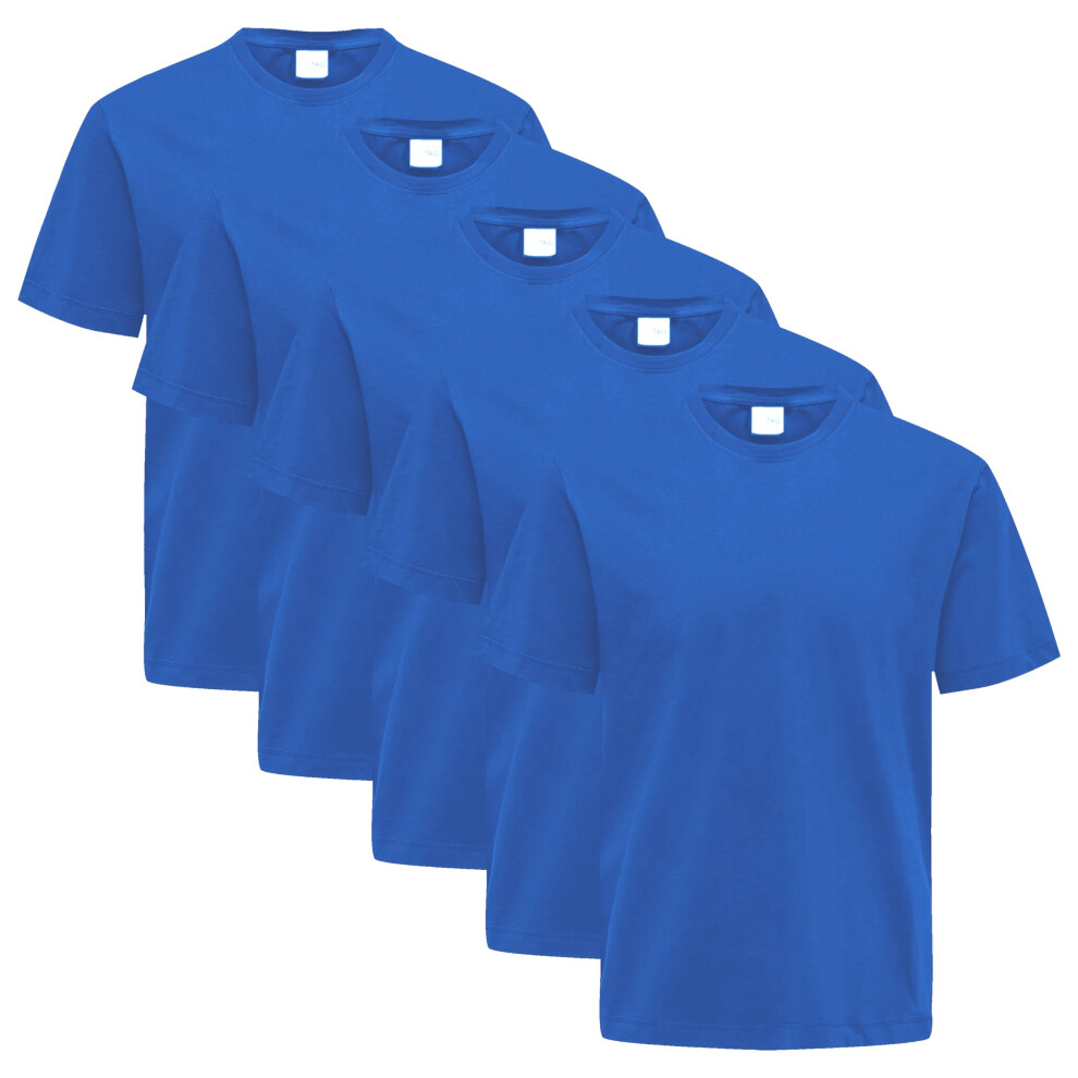 (Blue, X-Large) Mens Plain T-Shirt Short Sleeved Crew Neck 100% Cotton Tee Multibuy 5 Pack Size S-Xxl