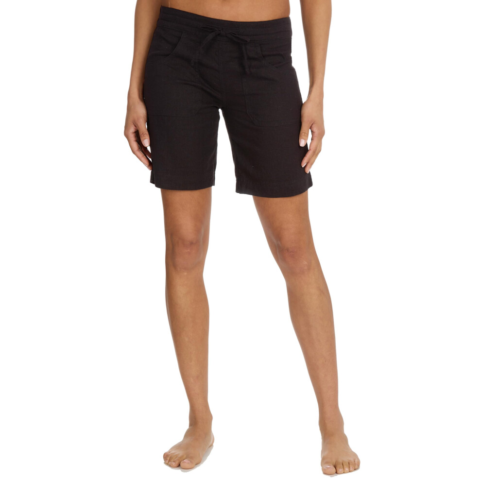 (Black, 18) Ladies Linen Viscose Blend Above The Knee Shorts Summer Hotpants Bottom Uk 10-20