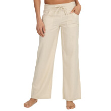 (Stone, 10) Ladies Linen Long Trousers Summer Lightweight Longline Chino Pants Wide Leg Breathable Uk 10-20