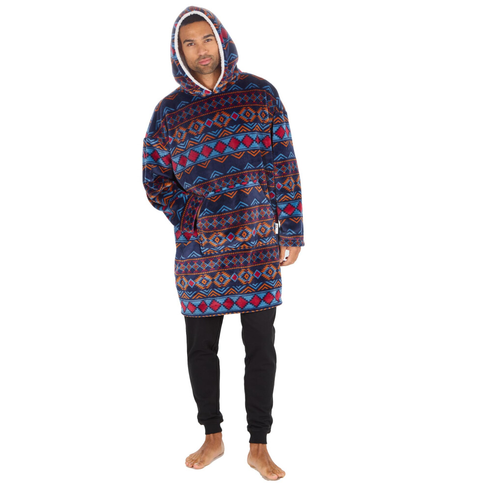 (Blue, One size) Huggable Hoodie Mens Printed Novelty Oversized Blanket Hoodie Plush Fleece Hooded Baggy Lounge Top Sweatshirt One Size