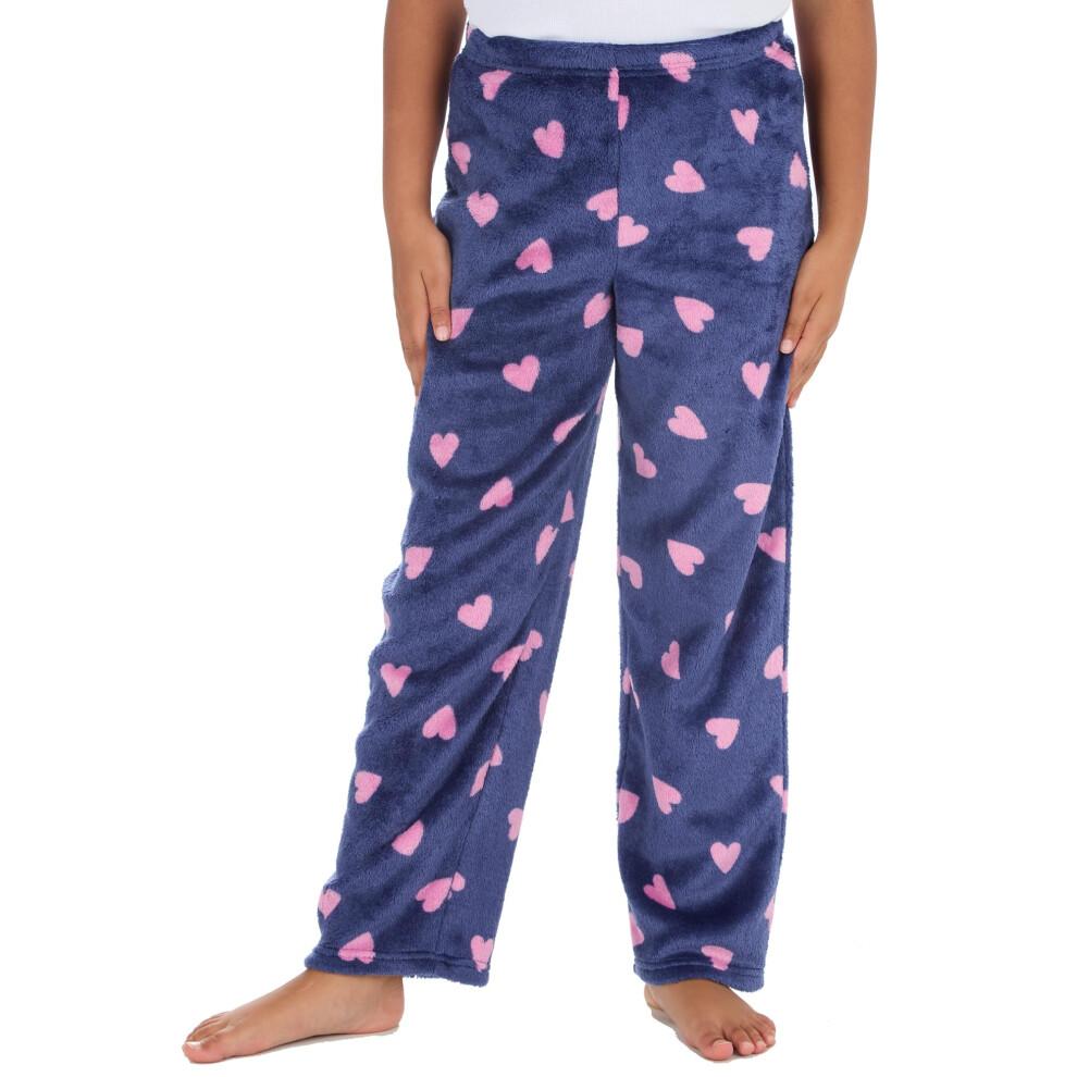 Metzuyan (Navy, 11-12 Years) Kids Girls Plush Fleece Lounge Pants Warm Winter Pyjama Bottoms Pj's Trousers Loungewear Size 9-13 Years Blue