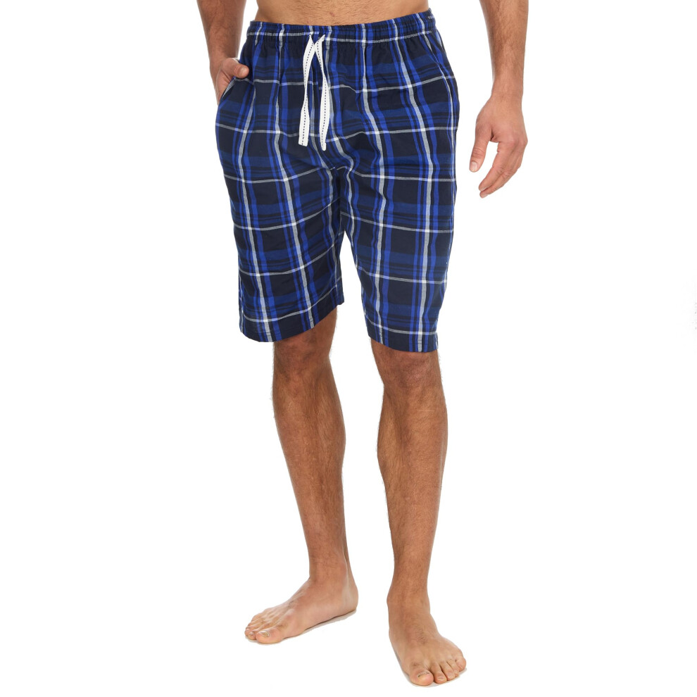 (Royal, Medium) Mens Woven Pyjama Short Pants Pj'S Sleep Shorts Nightwear Lounge Bottoms Pockets Size S-Xxl