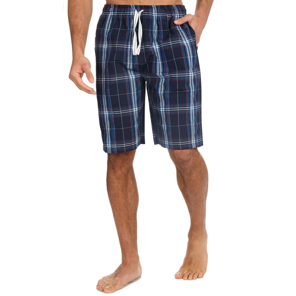 (Navy, Medium) Mens Woven Pyjama Short Pants Pj'S Sleep Shorts Nightwear Lounge Bottoms Pockets Size S-Xxl